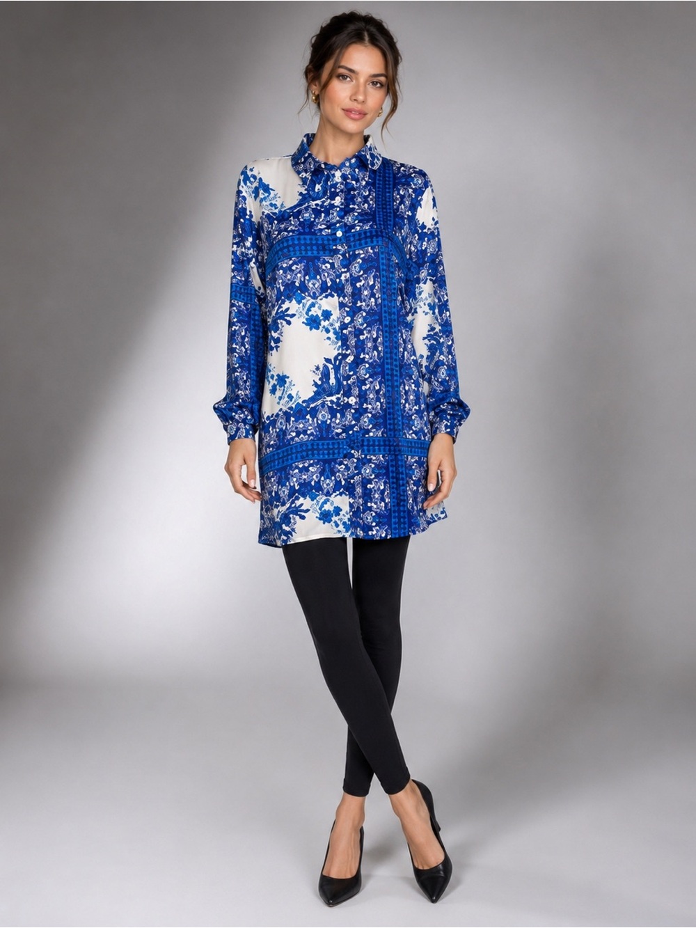 Missguided Blue & White Printed Tunic Shirt